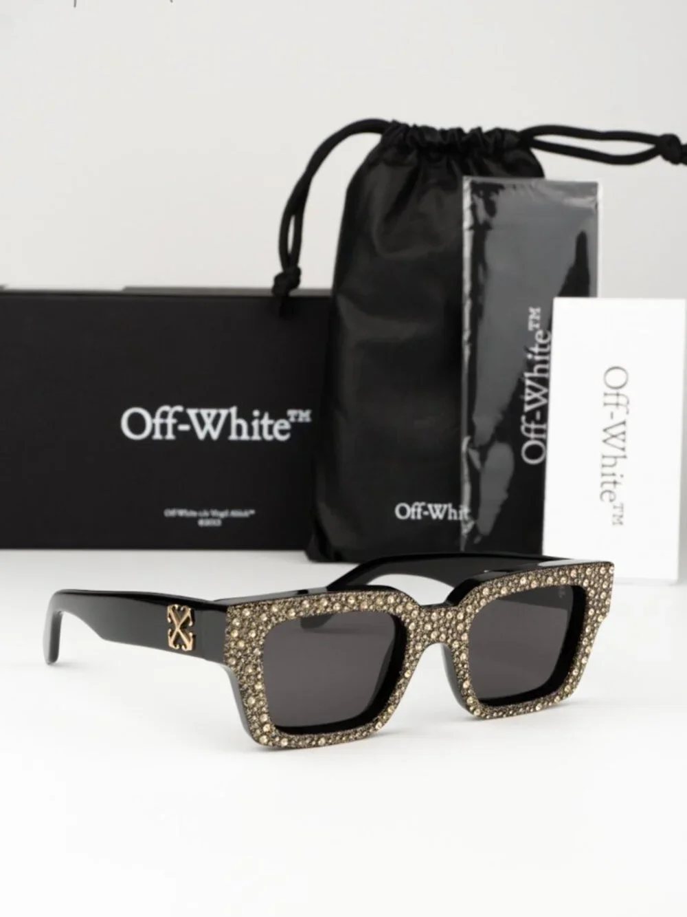 Off-White VIRGIL Men Sunglasses Black Gold Square OERI126 7607 NEW AUTHENTIC